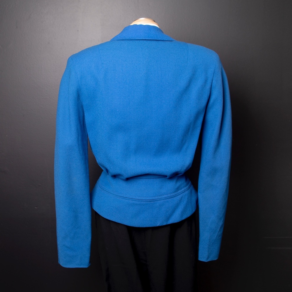 50s Blue Suit Jacket w/ Removable Real Fur collar - Picture 3 of 8